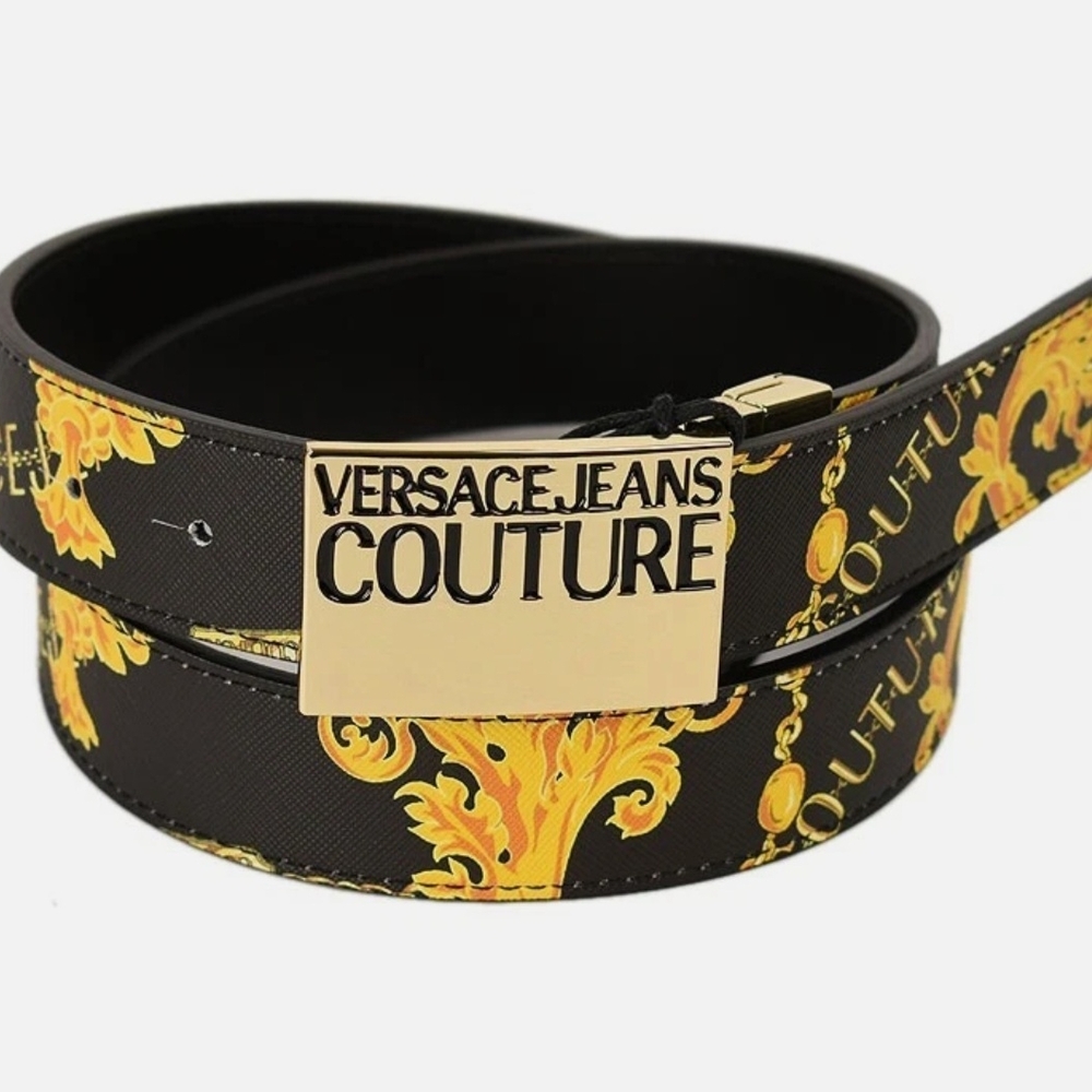 Versace Jeans Collection Black and Gold Patterned Belt